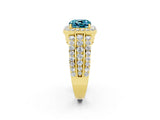Yellow gold Cushion Cut Halo Blue Topaz Ring with Split Shank and Four-Prong Setting_2