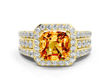 Yellow gold Cushion Cut Halo Citrine Ring with Split Shank and Four-Prong Setting