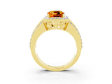 Yellow gold Cushion Cut Halo Citrine Ring with Split Shank and Four-Prong Setting_3