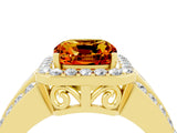 Yellow gold Cushion Cut Halo Citrine Ring with Split Shank and Four-Prong Setting_4