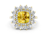 Yellow gold Cushion Cut Halo Cluster Diamond Ring with Pave Band and Four-Prong Setting_12