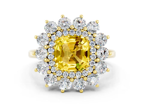 Yellow gold Cushion Cut Halo Cluster Diamond Ring with Pave Band and Four-Prong Setting_12