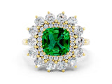 Yellow gold Cushion Cut Halo Cluster Diamond Ring with Pave Band and Four-Prong Setting_12