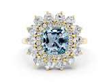 Yellow gold Cushion Cut Halo Cluster Diamond Ring with Pave Band and Four-Prong Setting_12