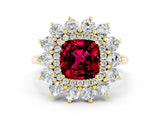 Yellow gold Cushion Cut Halo Cluster Diamond Ring with Pave Band and Four-Prong Setting_12