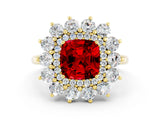 Yellow gold Cushion Cut Halo Cluster Diamond Ring with Pave Band and Four-Prong Setting_12