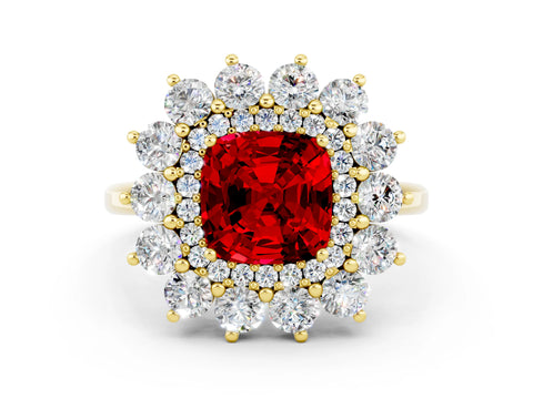 Yellow gold Cushion Cut Halo Cluster Diamond Ring with Pave Band and Four-Prong Setting_12