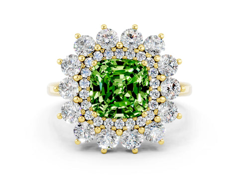 Yellow gold Cushion Cut Halo Cluster Diamond Ring with Pave Band and Four-Prong Setting_12