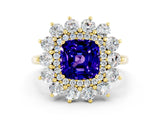 Yellow gold Cushion Cut Halo Cluster Diamond Ring with Pave Band and Four-Prong Setting_12