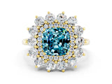 Yellow gold Cushion Cut Halo Cluster Diamond Ring with Pave Band and Four-Prong Setting_12