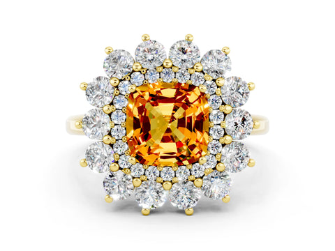 Yellow gold Cushion Cut Halo Cluster Diamond Ring with Pave Band and Four-Prong Setting_12