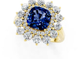 Yellow gold Cushion Cut Halo Cluster Diamond Ring with Pave Band and Four-Prong Setting_13