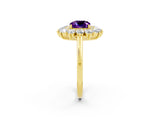 Yellow gold Cushion Cut Halo Cluster Diamond Ring with Pave Band and Four-Prong Setting_14