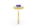 Yellow gold Cushion Cut Halo Cluster Diamond Ring with Pave Band and Four-Prong Setting_14