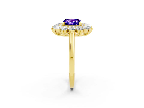 Yellow gold Cushion Cut Halo Cluster Diamond Ring with Pave Band and Four-Prong Setting_14