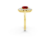 Yellow gold Cushion Cut Halo Cluster Diamond Ring with Pave Band and Four-Prong Setting_14