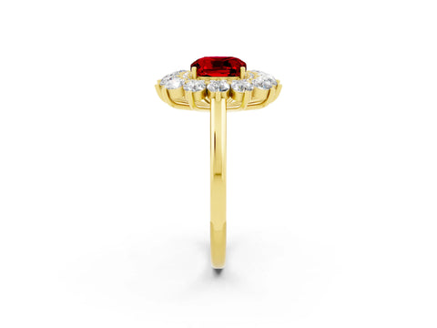 Yellow gold Cushion Cut Halo Cluster Diamond Ring with Pave Band and Four-Prong Setting_14
