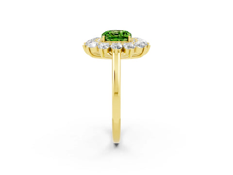 Yellow gold Cushion Cut Halo Cluster Diamond Ring with Pave Band and Four-Prong Setting_14
