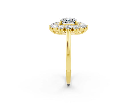 Yellow gold Cushion Cut Halo Cluster Diamond Ring with Pave Band and Four-Prong Setting_14
