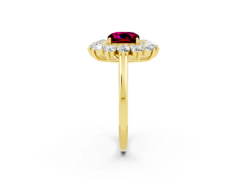 Yellow gold Cushion Cut Halo Cluster Diamond Ring with Pave Band and Four-Prong Setting_14