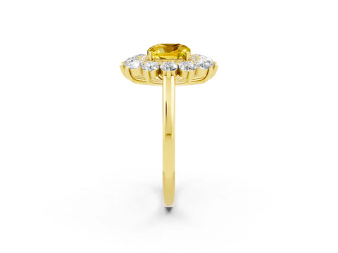 Yellow gold Cushion Cut Halo Cluster Diamond Ring with Pave Band and Four-Prong Setting_14