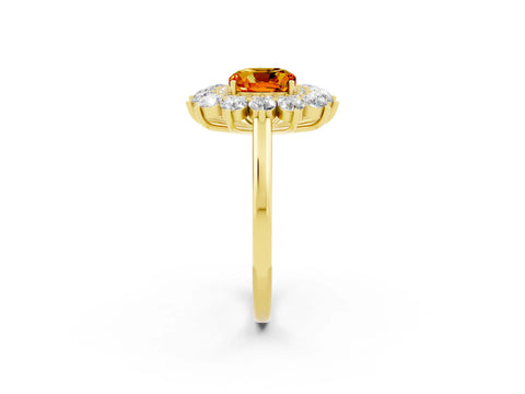 Yellow gold Cushion Cut Halo Cluster Diamond Ring with Pave Band and Four-Prong Setting_14