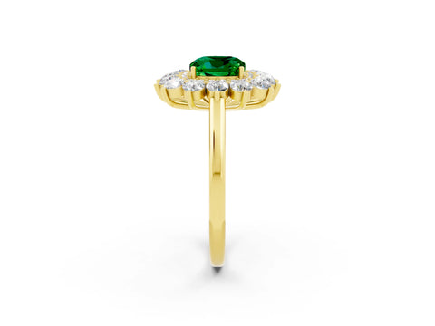 Yellow gold Cushion Cut Halo Cluster Diamond Ring with Pave Band and Four-Prong Setting_14