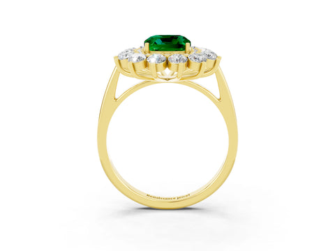 Yellow gold Cushion Cut Halo Cluster Diamond Ring with Pave Band and Four-Prong Setting_15