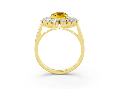Yellow gold Cushion Cut Halo Cluster Diamond Ring with Pave Band and Four-Prong Setting_15