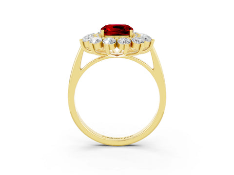 Yellow gold Cushion Cut Halo Cluster Diamond Ring with Pave Band and Four-Prong Setting_15