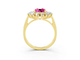Yellow gold Cushion Cut Halo Cluster Diamond Ring with Pave Band and Four-Prong Setting_15