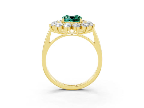 Yellow gold Cushion Cut Halo Cluster Diamond Ring with Pave Band and Four-Prong Setting_15