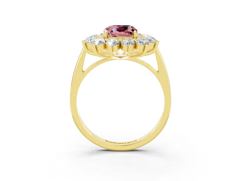 Yellow gold Cushion Cut Halo Cluster Diamond Ring with Pave Band and Four-Prong Setting_15