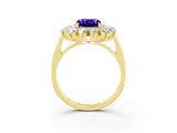 Yellow gold Cushion Cut Halo Cluster Diamond Ring with Pave Band and Four-Prong Setting_15
