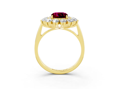 Yellow gold Cushion Cut Halo Cluster Diamond Ring with Pave Band and Four-Prong Setting_15