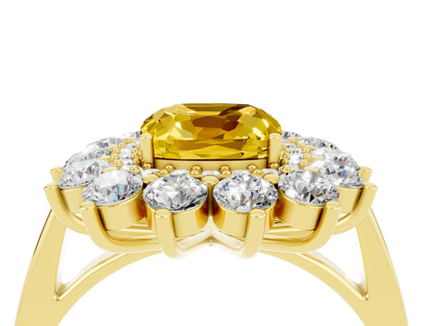 Yellow gold Cushion Cut Halo Cluster Diamond Ring with Pave Band and Four-Prong Setting_16