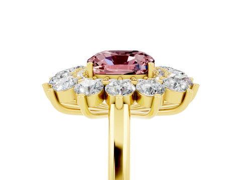 Yellow gold Cushion Cut Halo Cluster Diamond Ring with Pave Band and Four-Prong Setting_17