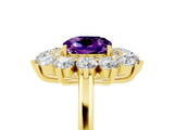 Yellow gold Cushion Cut Halo Cluster Diamond Ring with Pave Band and Four-Prong Setting_17