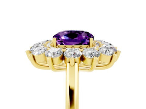 Yellow gold Cushion Cut Halo Cluster Diamond Ring with Pave Band and Four-Prong Setting_17