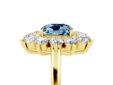Yellow gold Cushion Cut Halo Cluster Diamond Ring with Pave Band and Four-Prong Setting_17