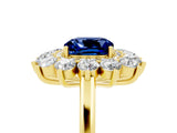Yellow gold Cushion Cut Halo Cluster Diamond Ring with Pave Band and Four-Prong Setting_17