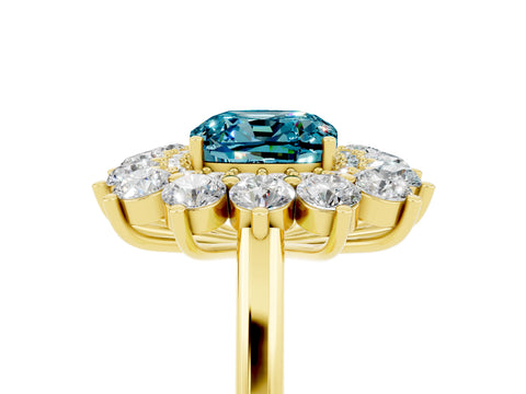 Yellow gold Cushion Cut Halo Cluster Diamond Ring with Pave Band and Four-Prong Setting_17