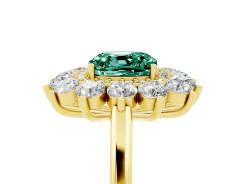 Yellow gold Cushion Cut Halo Cluster Diamond Ring with Pave Band and Four-Prong Setting_17