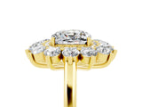 Yellow gold Cushion Cut Halo Cluster Diamond Ring with Pave Band and Four-Prong Setting_17