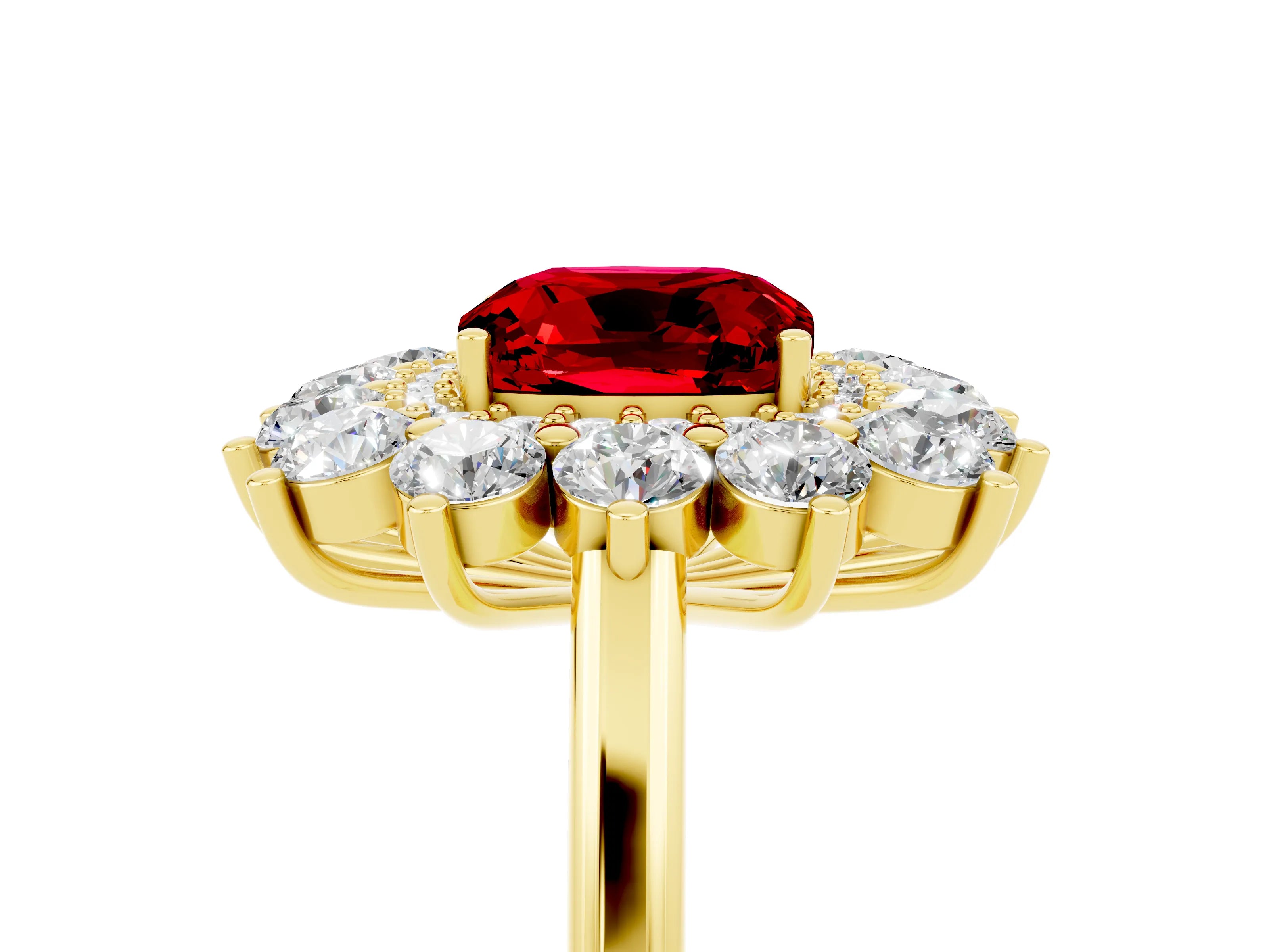 Yellow gold Cushion Cut Halo Cluster Diamond Ring with Pave Band and Four-Prong Setting_17