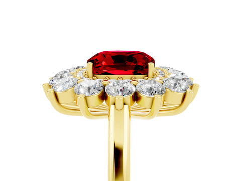 Yellow gold Cushion Cut Halo Cluster Diamond Ring with Pave Band and Four-Prong Setting_17