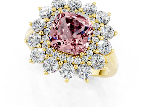 Yellow gold Cushion Cut Halo Cluster Diamond Ring with Pave Band and Four-Prong Setting_1