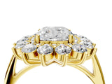 Yellow gold Cushion Cut Halo Cluster Diamond Ring with Pave Band and Four-Prong Setting_21