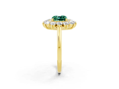 Yellow gold Cushion Cut Halo Cluster Diamond Ring with Pave Band and Four-Prong Setting_2