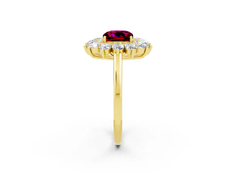 Yellow gold Cushion Cut Halo Cluster Diamond Ring with Pave Band and Four-Prong Setting_2